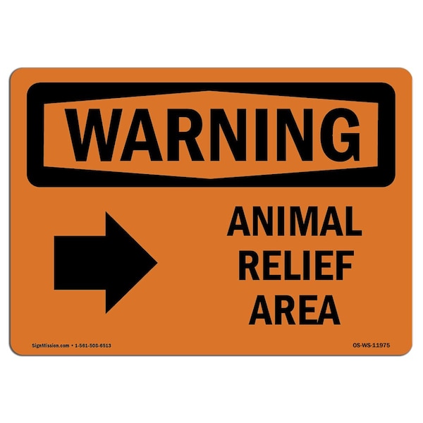 Safety Sign, OSHA WARNING, 12" Height, Animal Relief Area (Right Arrow) With Symbol, Landscape